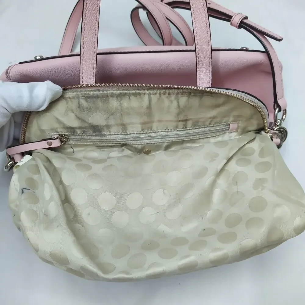 Kate Spade New York Pink Crossgrain Leather Domed Double Handles Satchel Bag